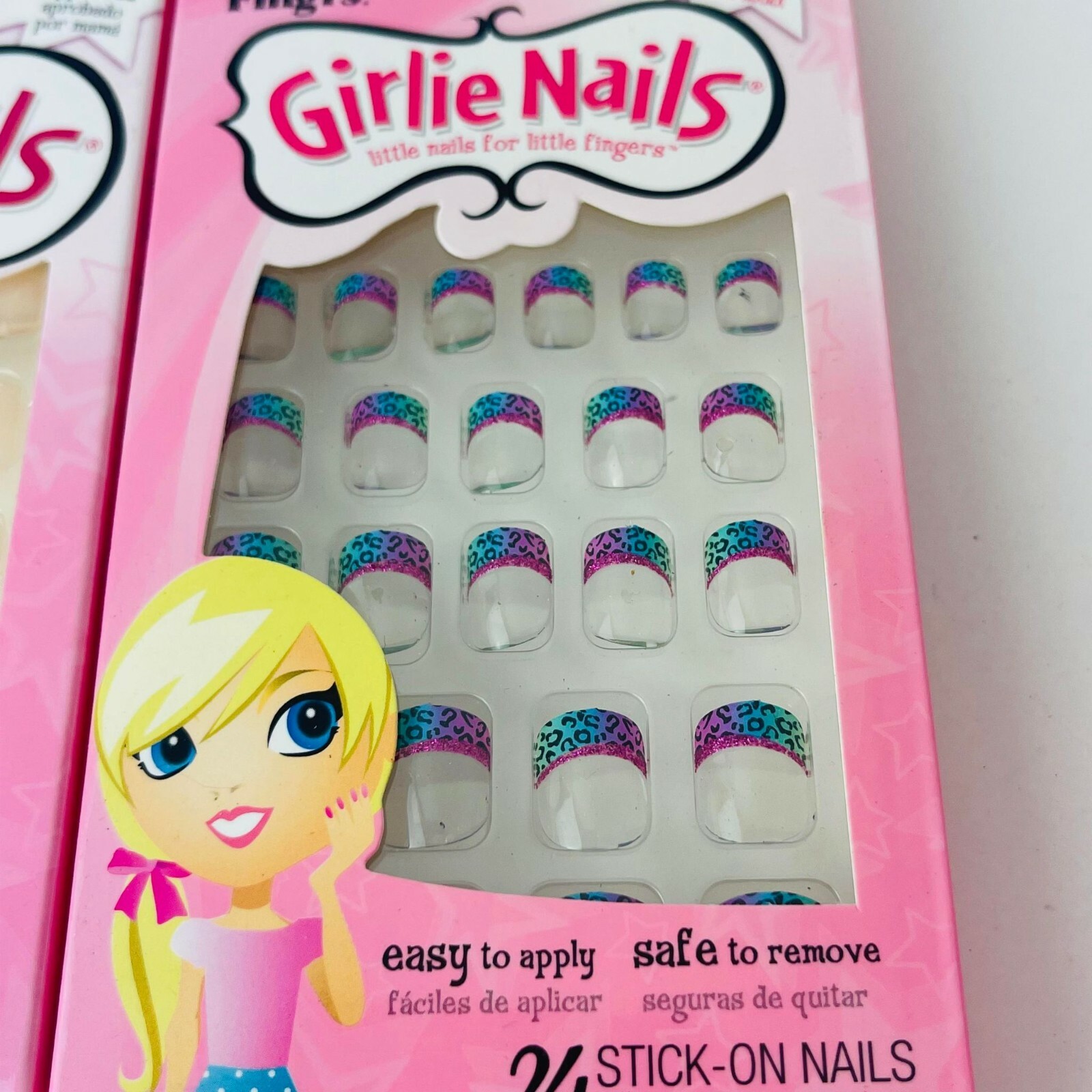 Lot of 2 Fing’rs Girlie Nails 24 Stick- On Nails For Ages 5+ Combo 31005 & 31006