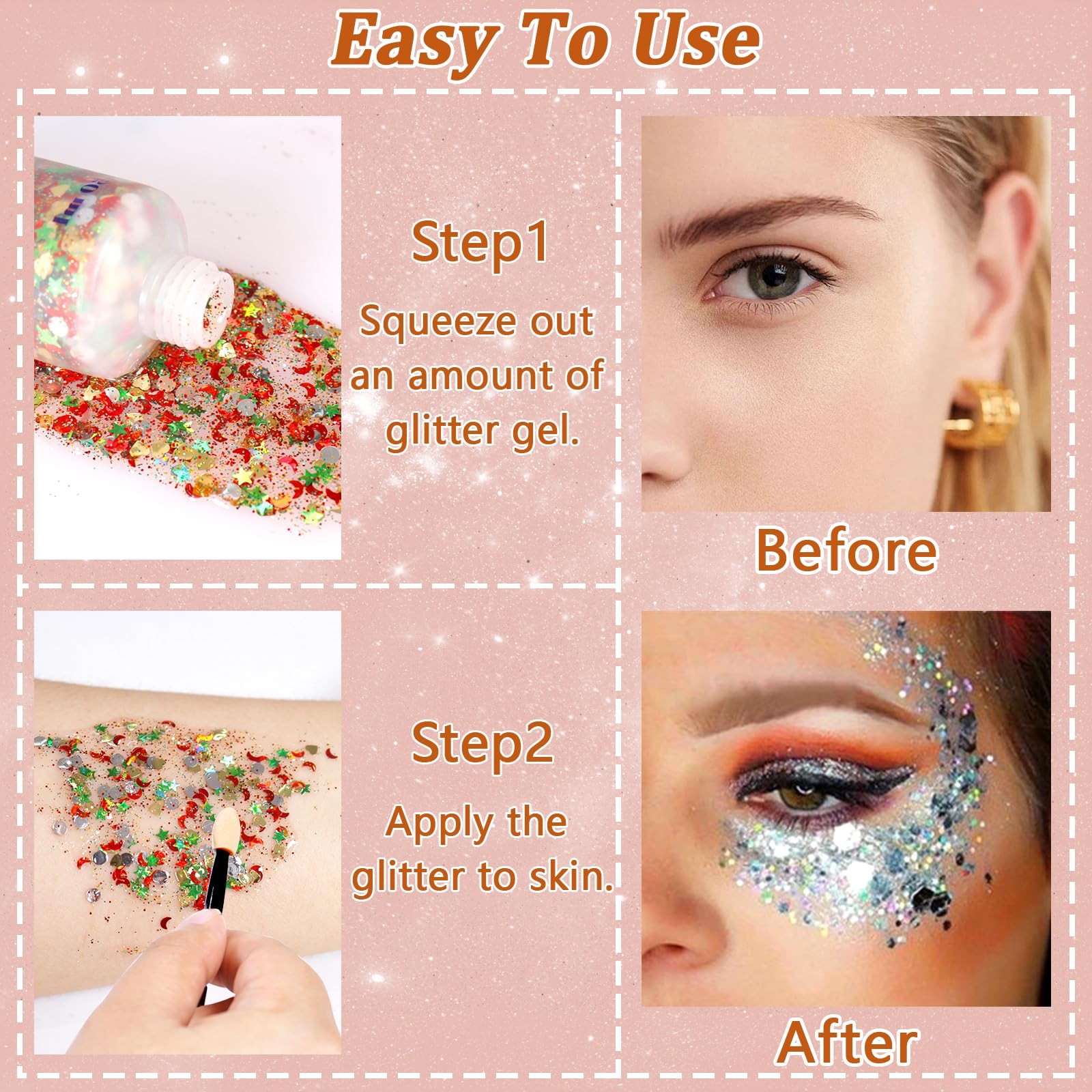 50ML Body Glitter Gel, Red Green Mardi Gras Chunky Glitter Gel for Face Hair …