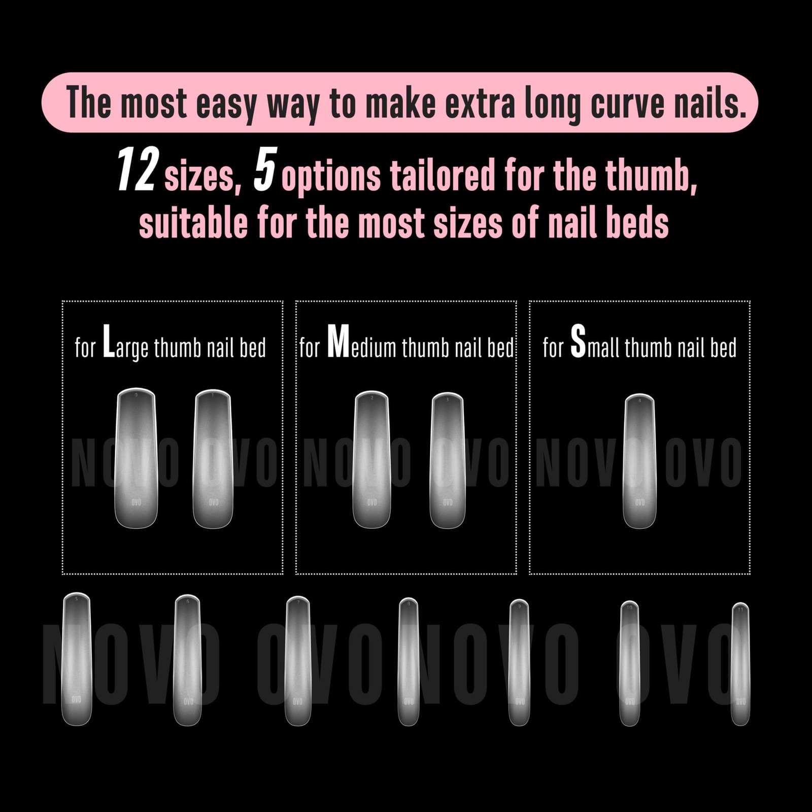 NOVO OVO Halloween XXL Curved Nail Tips Press 2X-Large, Queen Square Pro 300