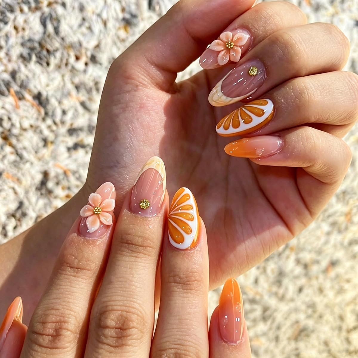 Short Almond Press on Nails Polka Dot Fake Nails French Tip False Nails with Des