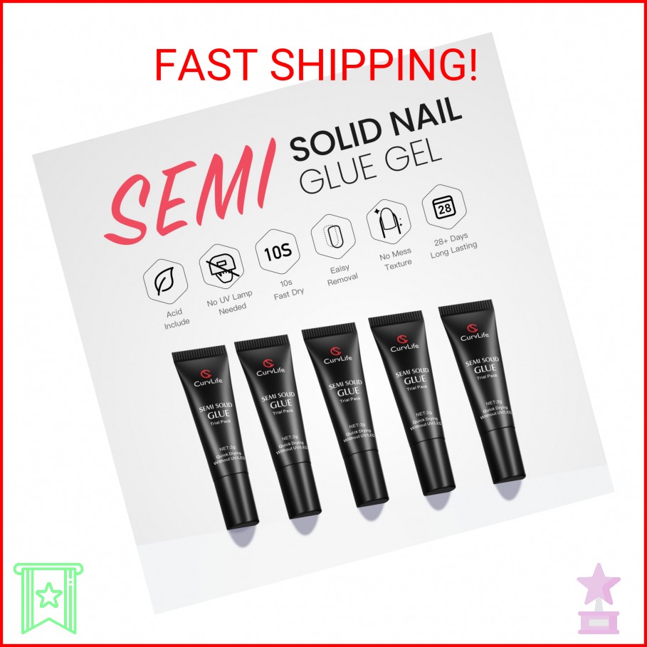 CurvLife Nail Tips Semi Solid Nail Glue 2g (5pcs) – Super Strong, Soft Glue Gel