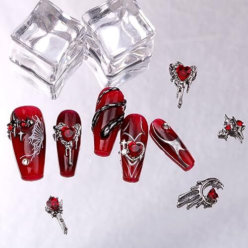 22 PCS Halloween Nail Charms 3D Alloy Nail Art Charms 3D Black Red K