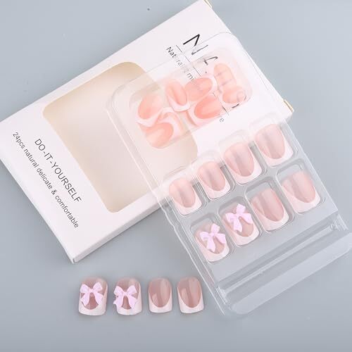 ROFIBUT French Tip Press on Nails Short Square Fake Nails White French Tip