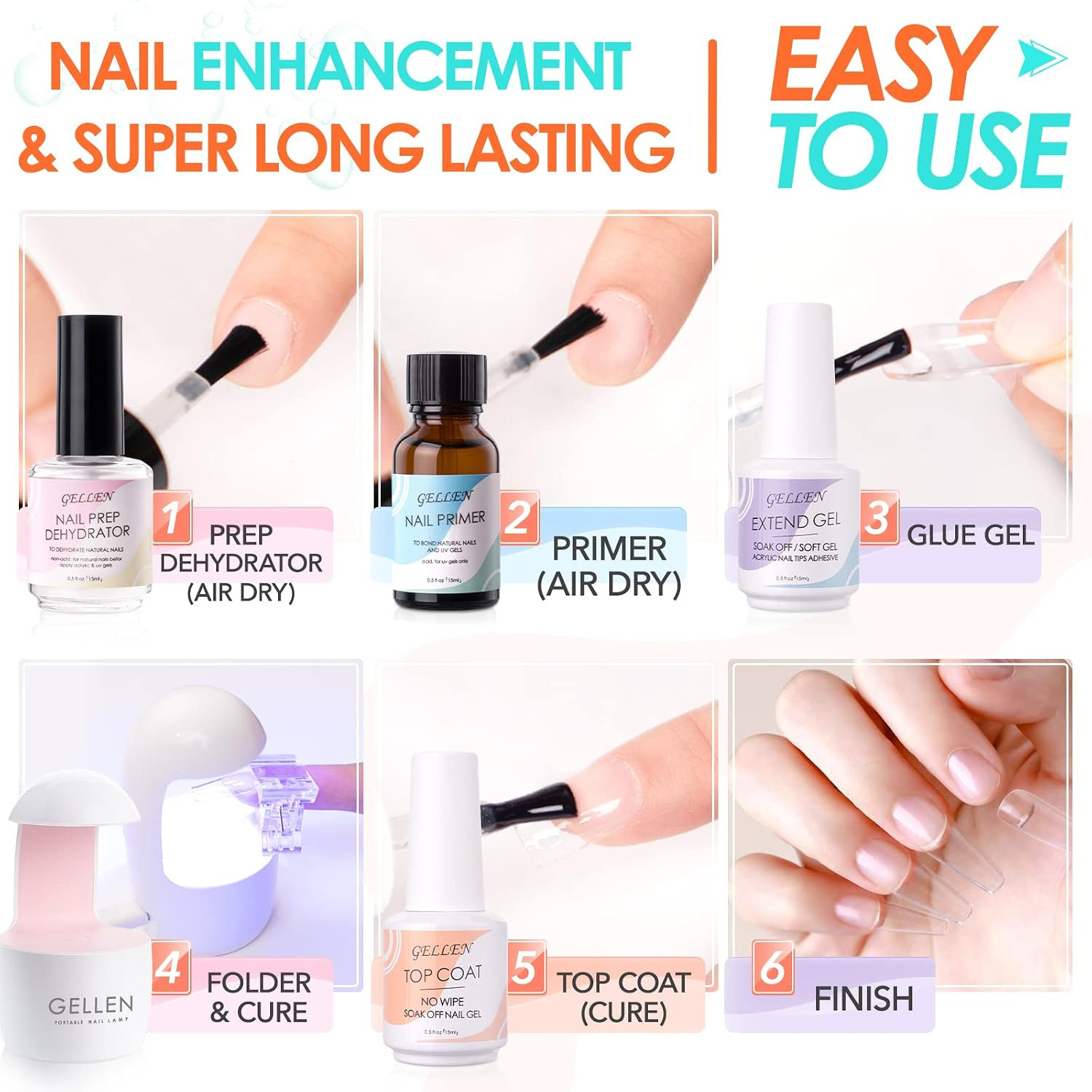 Gel Tips Nail Extension Kit, Gel Nail Kit with 240Pcs Almond Tips, 3 in 1 UV Glu