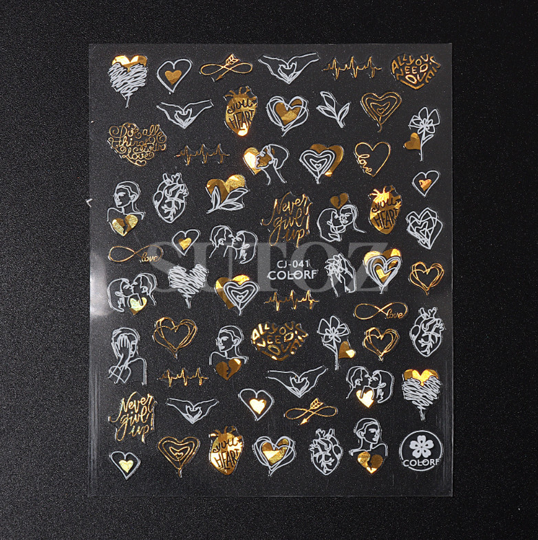 3D Nail Art Sticker Gold White Heart Rose Flower Kiss Lace Valentine Bridal NH11