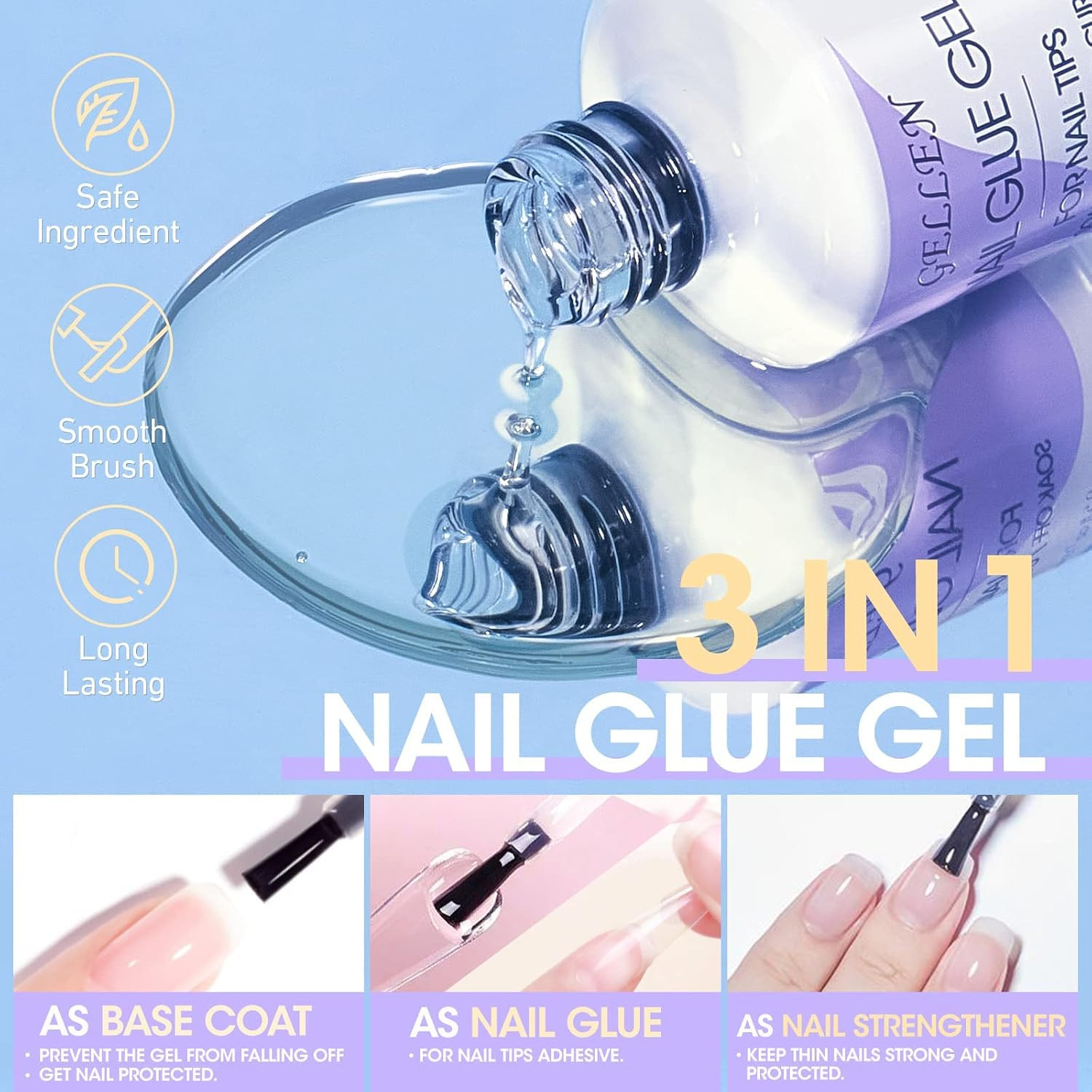 Gel Tips Nail Extension Kit, Gel Nail Kit with 240Pcs Almond Tips, 3 in 1 UV Glu