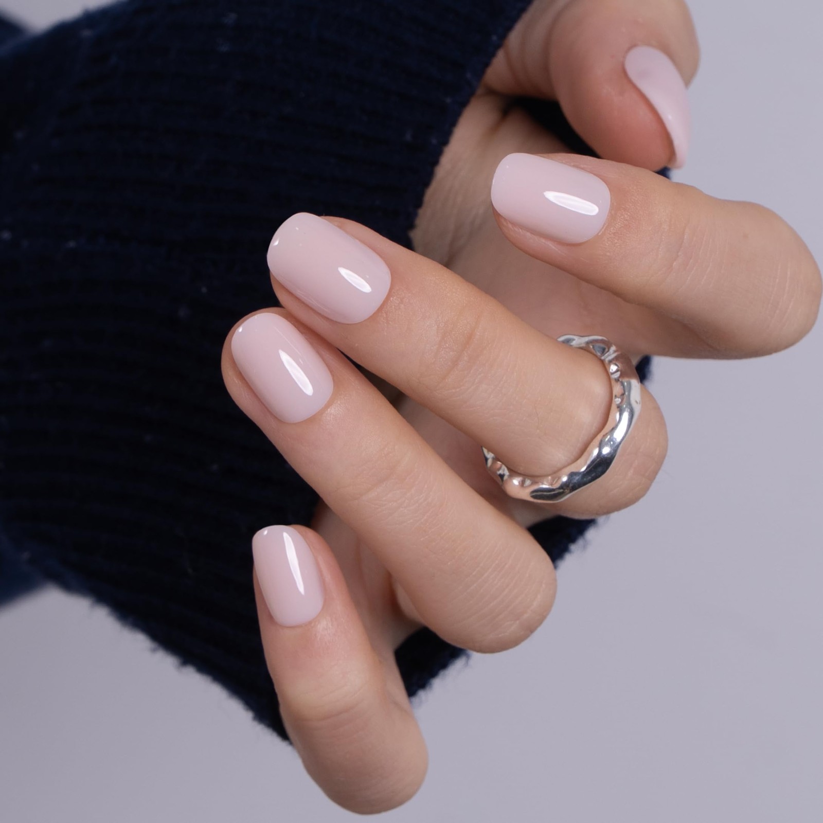 Short Square Press On Nails Milky White Nude Acrylic Fake Nails 30pcs