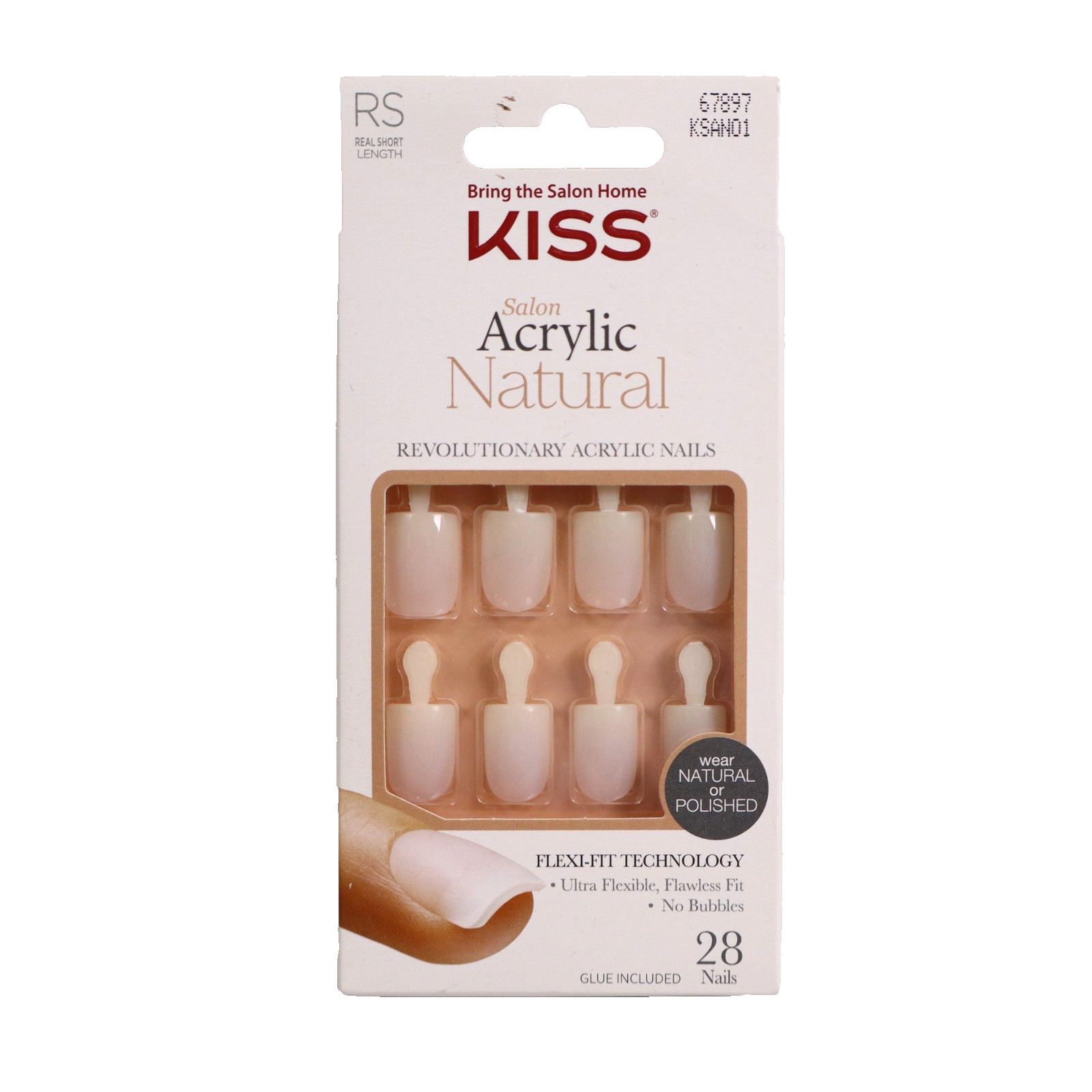 2 PACK KISS Salon Acrylic Natural Press-On Nails 28Ct, Real Short KSAN01 67897