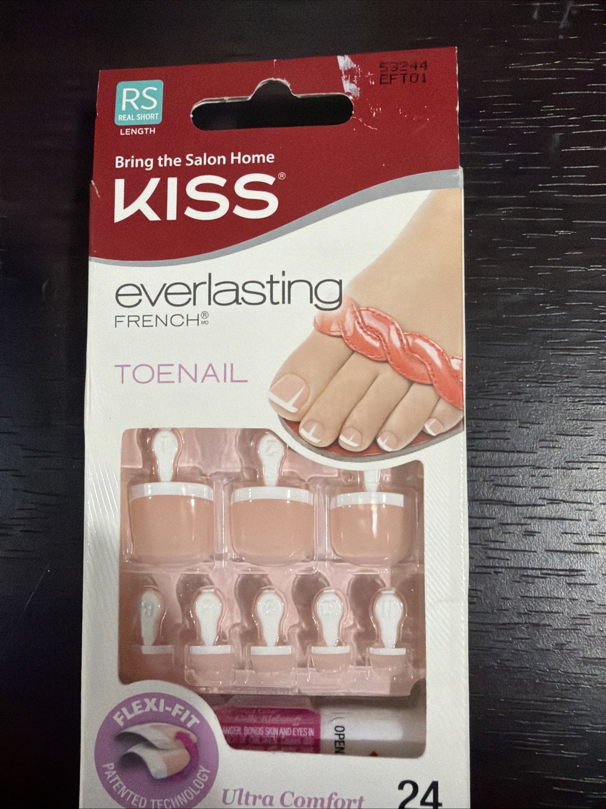 NEW Kiss Everlasting French Toenails Pedicure Real Short #EFT01 24 nails (A-182)