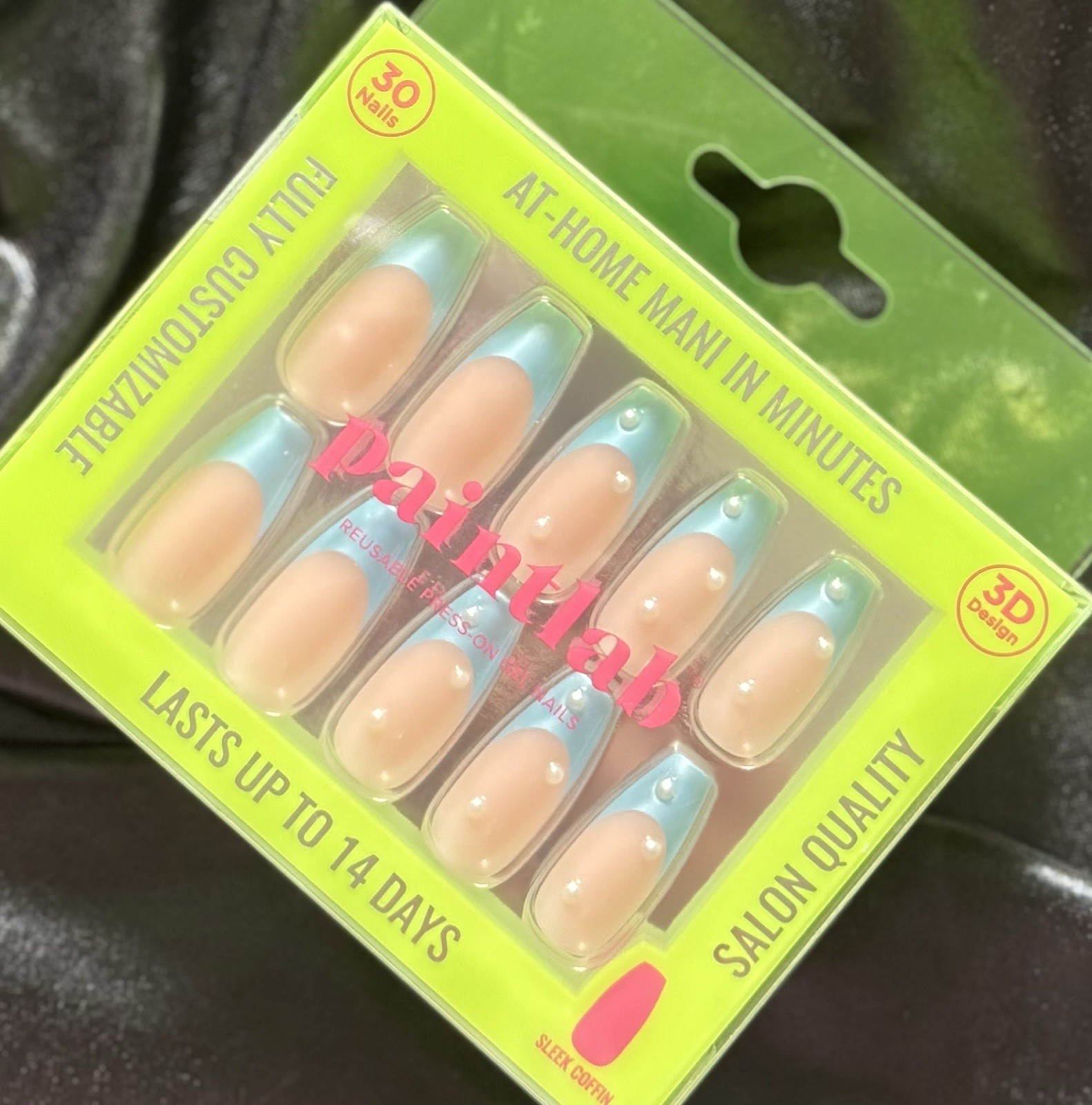 Paintlab Press On Nails, Metallic Blue French with Pearls~Includes Free Gifts💝