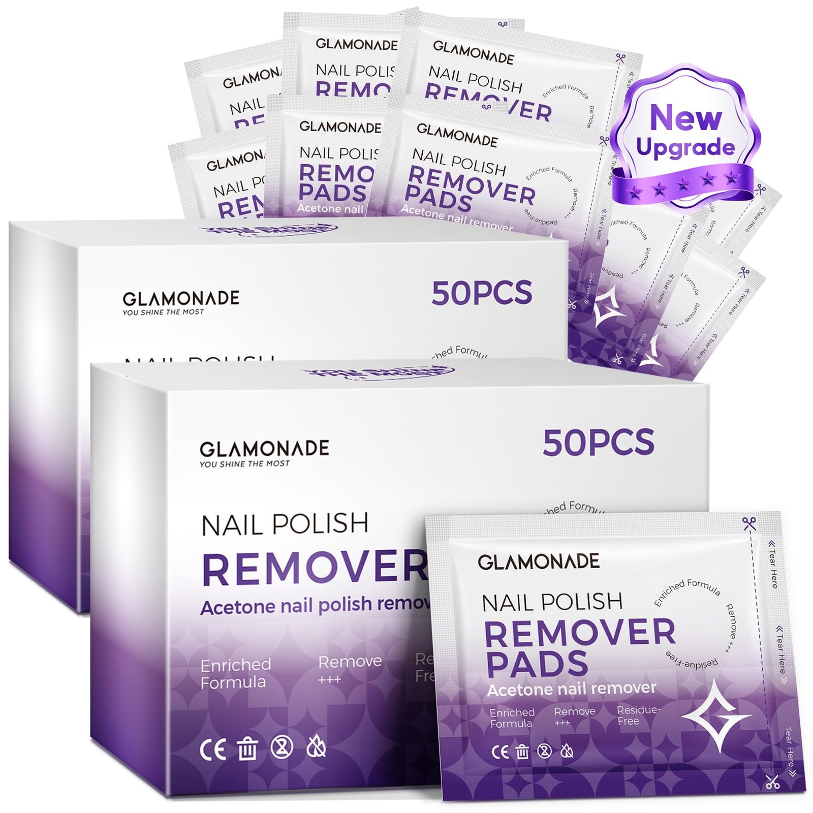 Glamonade Nail Polish Remover Pads: Acetone Gel 100 PCS