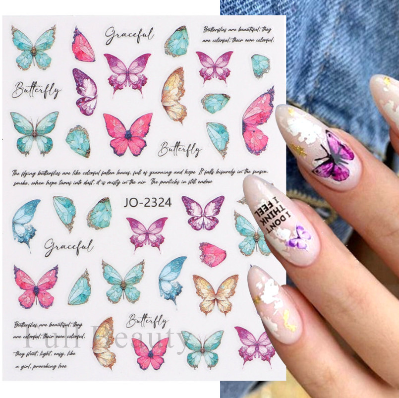3D Nail Art Stickers Decor Colorful Butterfly Nail Decals Self-Adhesive NS49