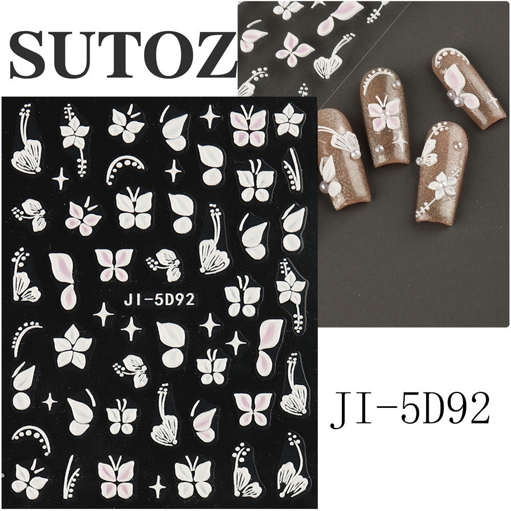 3D Flower Petal Embossed White Daisy Floral Nail Art Stickers Decor Slider NH29