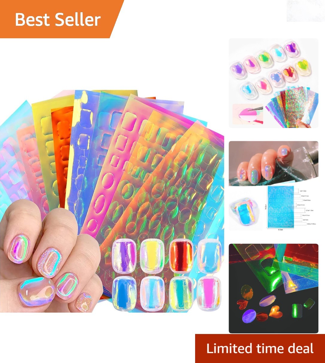 11 Sheets Aurora Nail Foil Stickers Holographic Iridescent Cellophane Nail Ar…