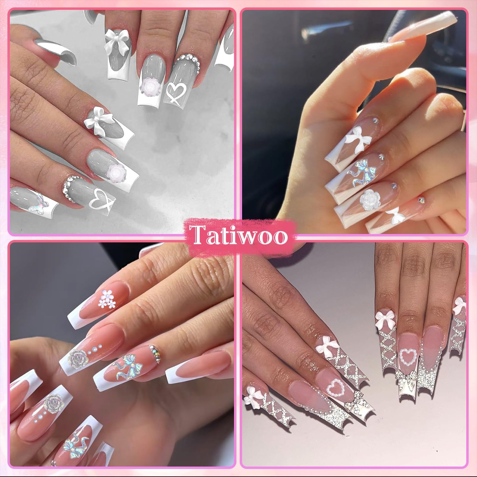 1000 Pcs White Flower Nail Charms, 3D Tiny Flowers Charms for Acrylic Nails Mixe