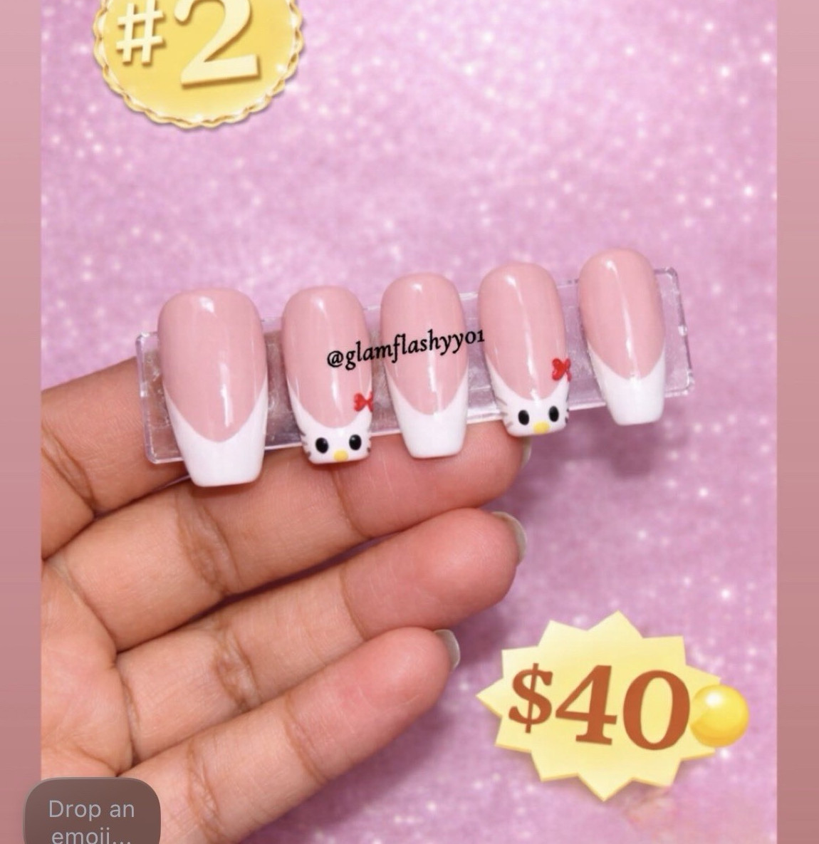Flashy Claws Studio Hello Kitty Pink White French Square Medium Press-On Nails