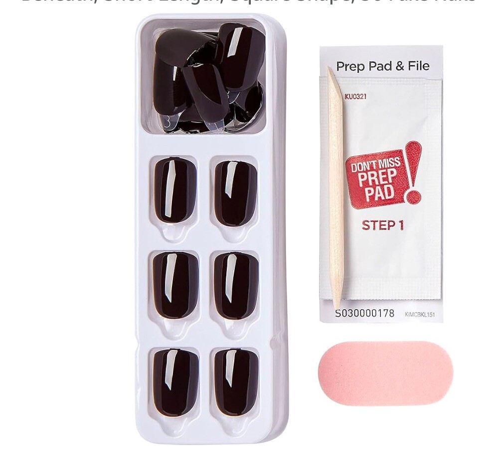 KISS imPRESS Color Shiny Black Short Length Press-On Nails Beneath New x1