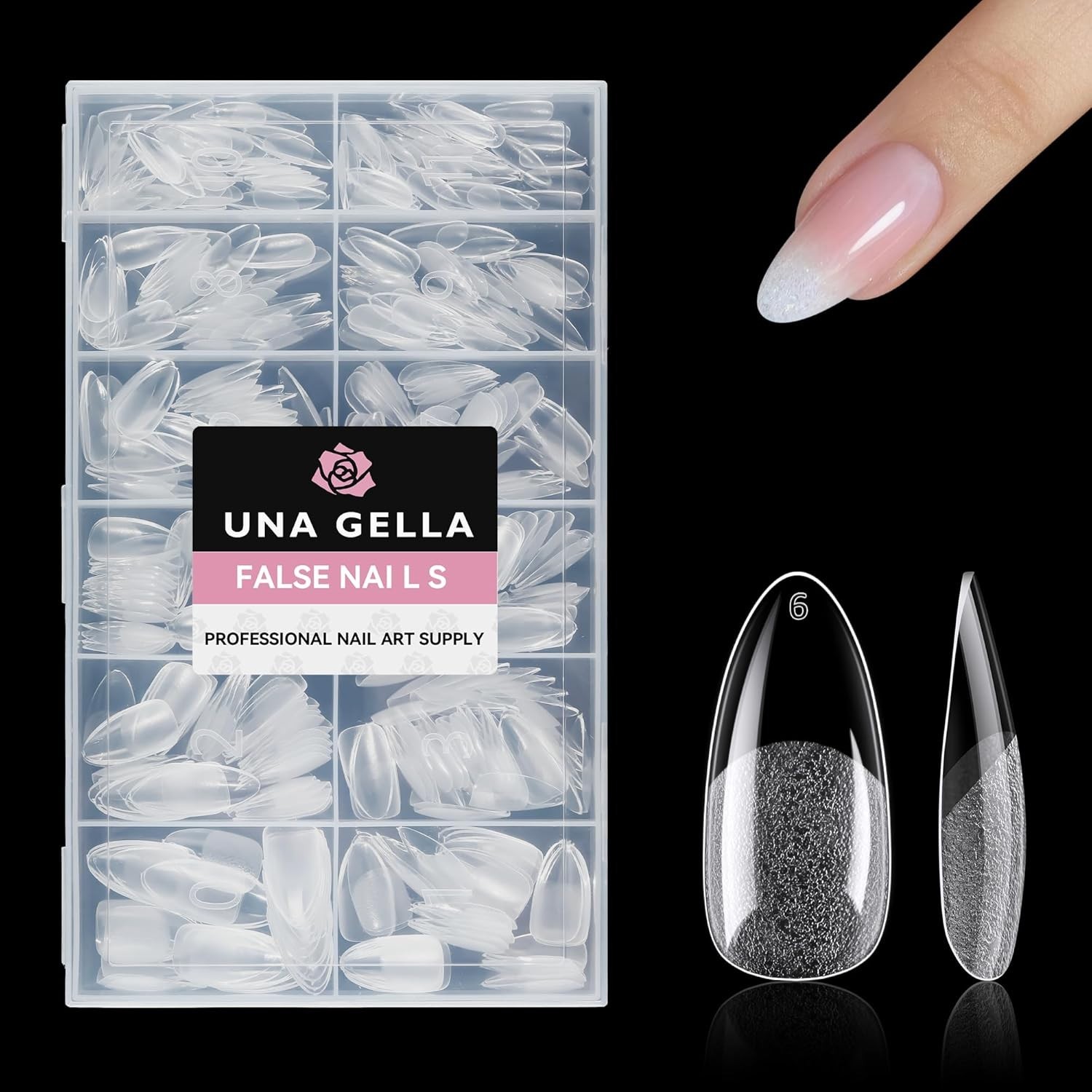 UNA GELLA Almond Gel Nail Tips 504PCS, Medium Clear Full Cover Soft Press On