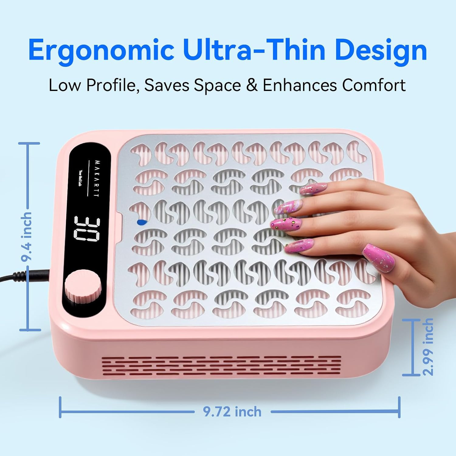 Nail Dust Collector Powerful Suction LED Display Speed Control Pink | Larina Vac