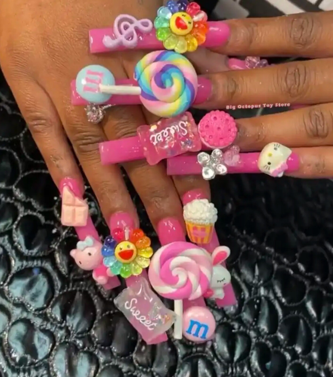 Xxxl Rectangle, Fake Nails 3D Hello KITTY Pink Diamond Strong, Long Nails
