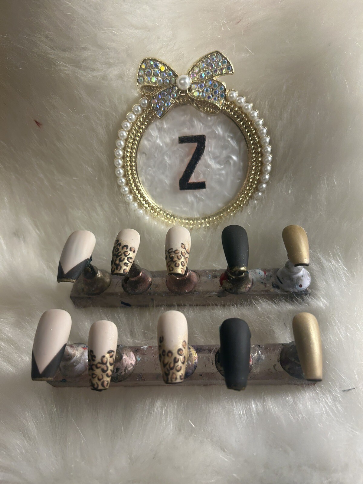 Z NAILZ! Handmade M Coffin Animal Print Black/Gold Press On Nails