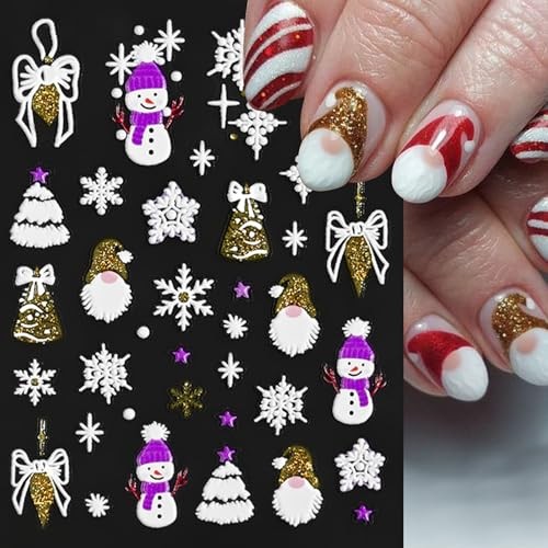 4 Sheets 5D Embossed Christmas Nail Art Stickers Decals Snowflake xmas cane