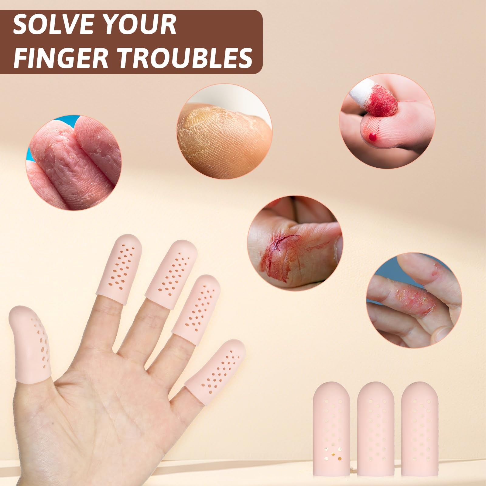 12Pcs Gel Finger Cots w/ Air Holes Silicone Finger Protectors Finger Tips Covers
