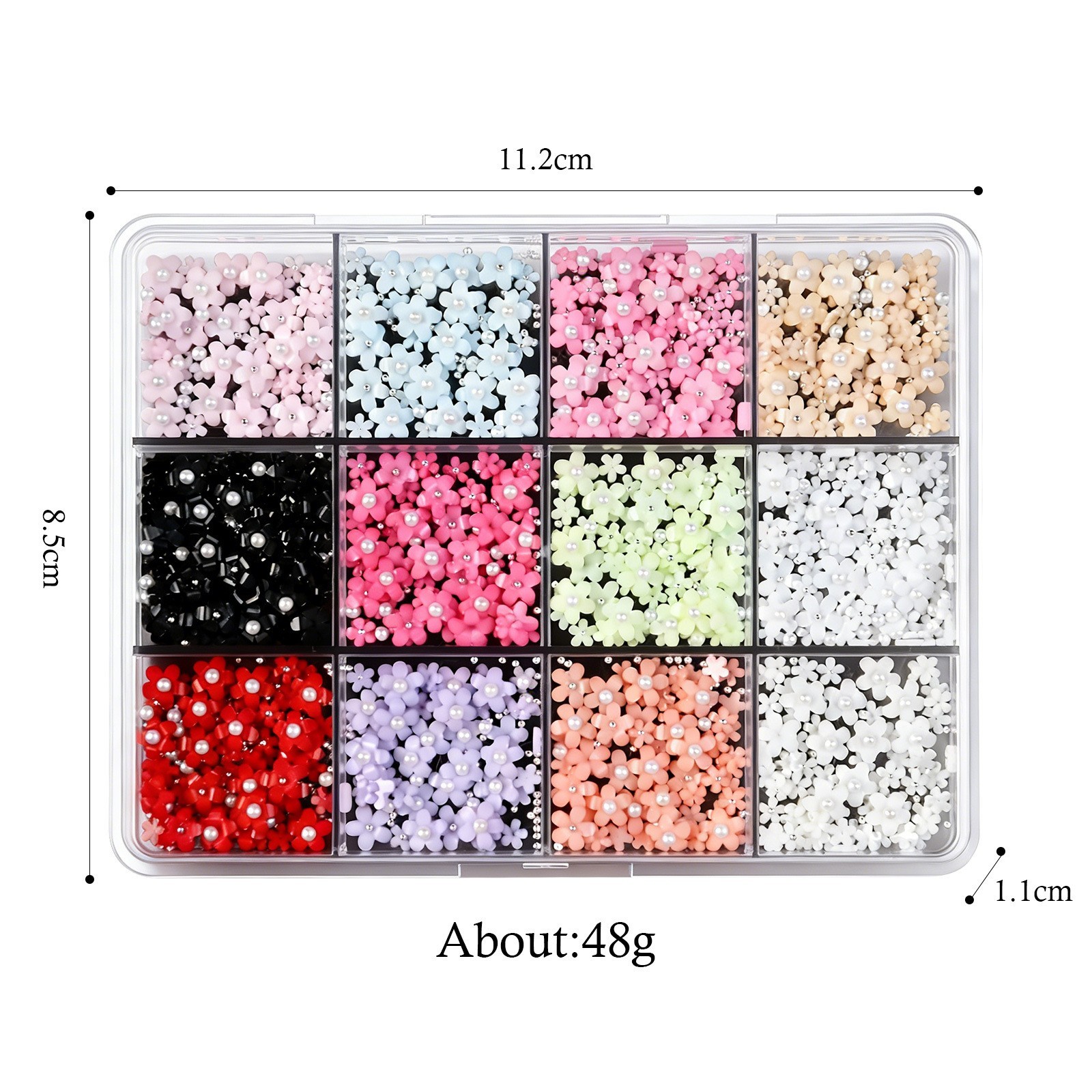 12 Grids 3D Nail Charms Butterfly Strawberry Heart Alloy Resin Nail Art Decor