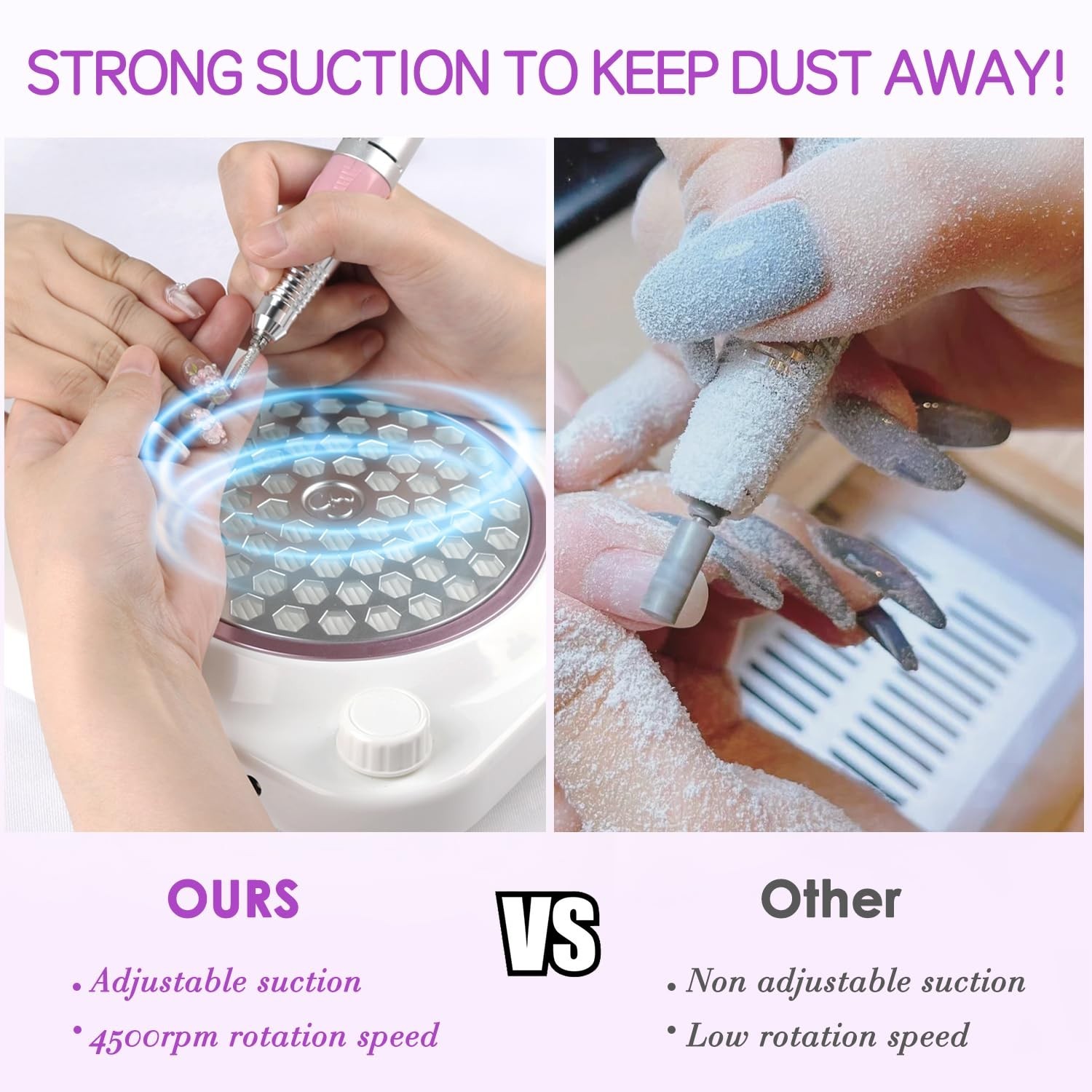 Nail Dust Collector Vacuum With Adjustable Speed Rotary 48w Powerful Dust Col…