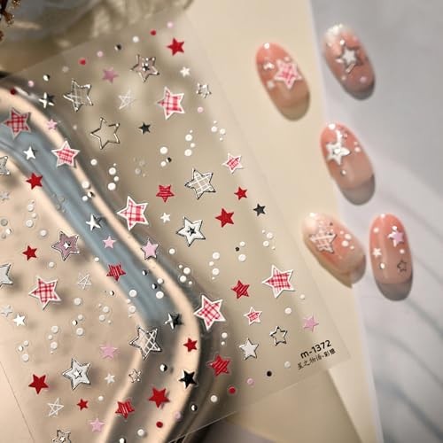 Star Nail Sticker for Nail Art 5D Self Adhesive 4th of July Black Red Star