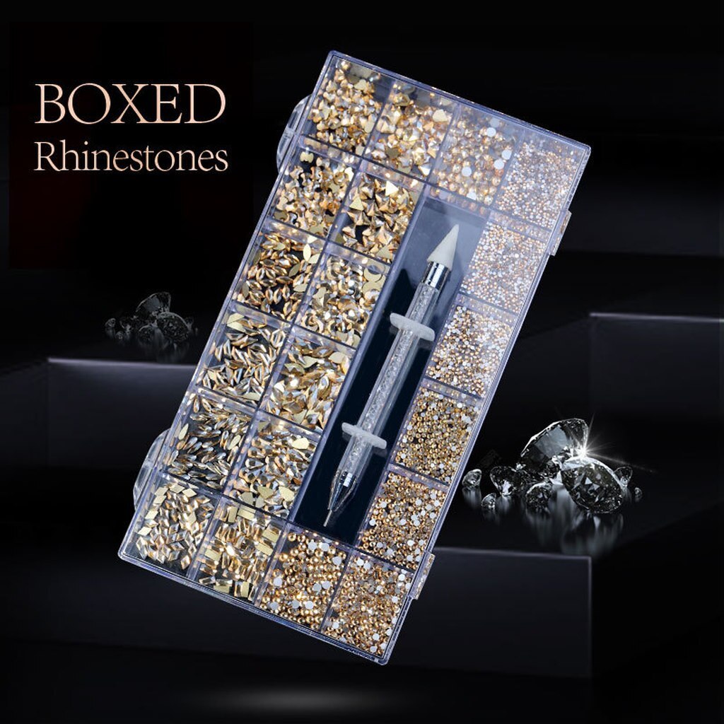 3100PCS/Boxed Luxury Rhinestone Nail Art Jewelry Set Glass Nail Crystals Box