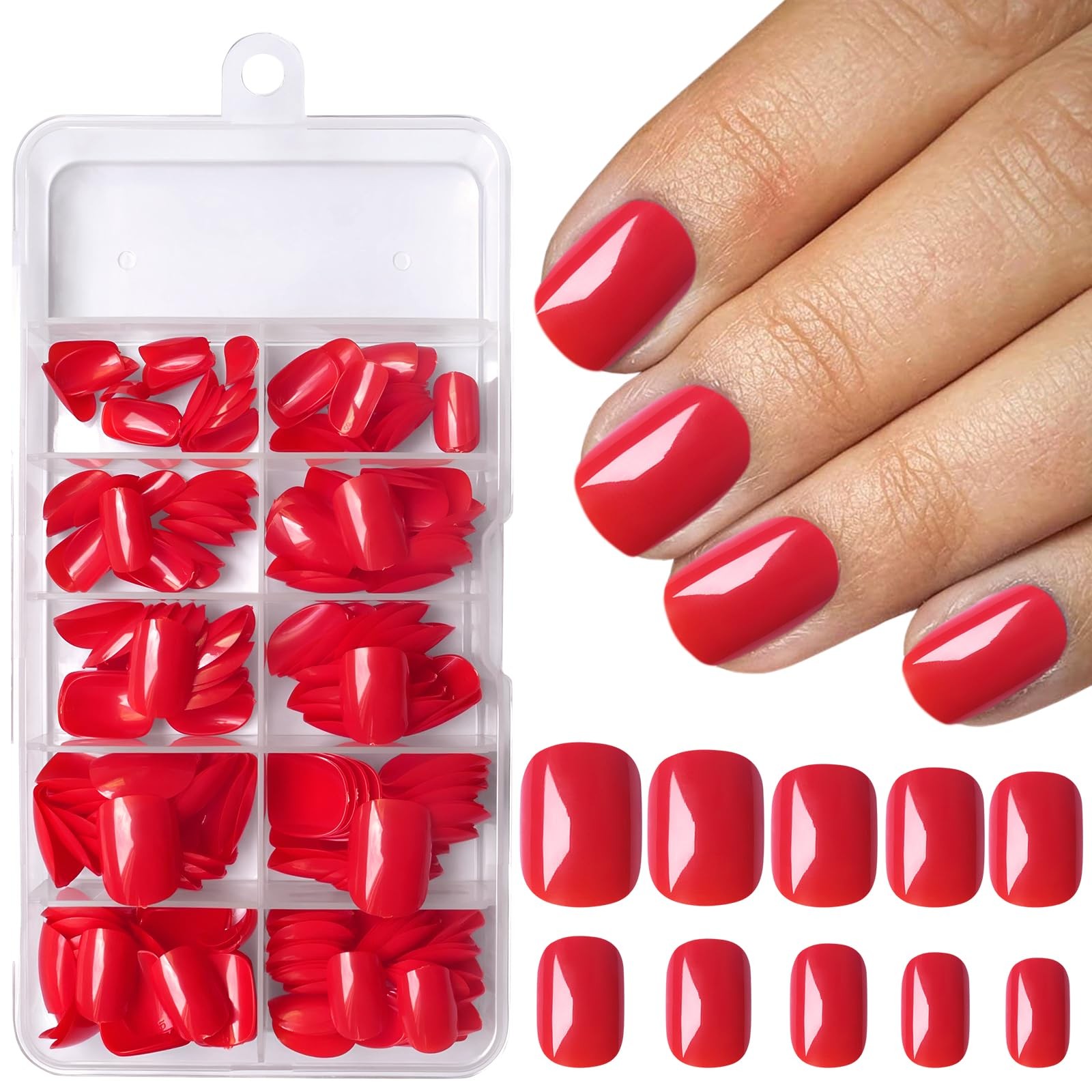 Press On Nails Short Square Glossy Full Cover Nail Kit 240pcs