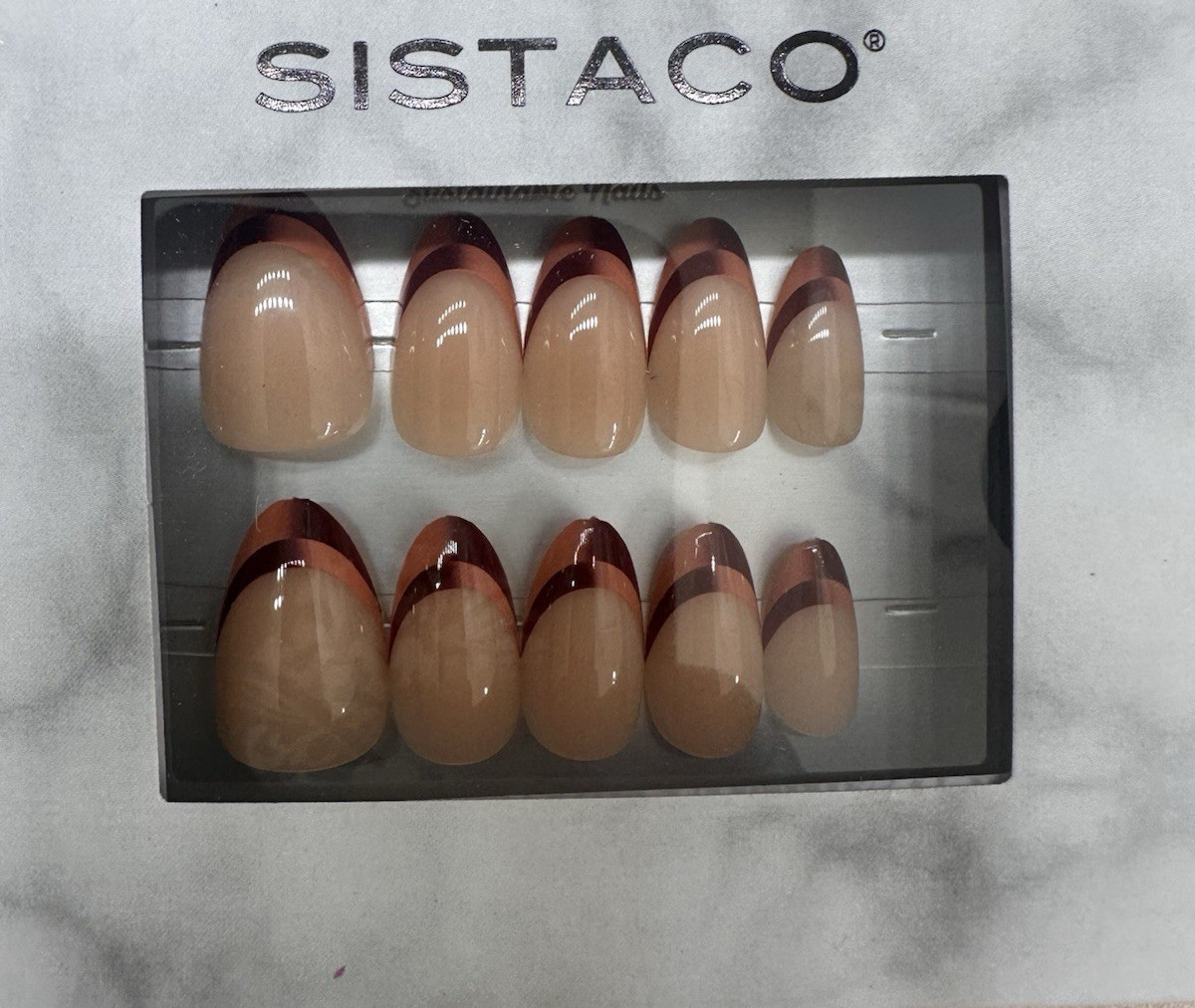 Sistaco Unreleased Sustainable Press On Nails Crimson Curve Almond Medium New