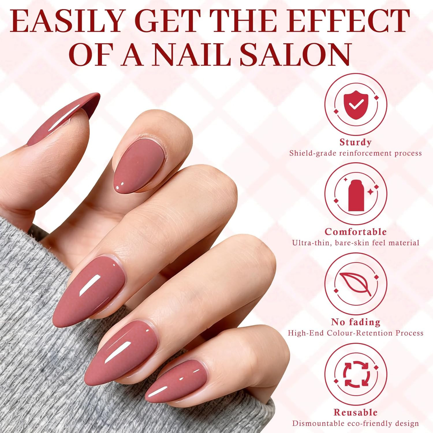240Pcs Dusty Rose Press on Nails Almond- Short Press on Nail Pink in 12 Sizes fo