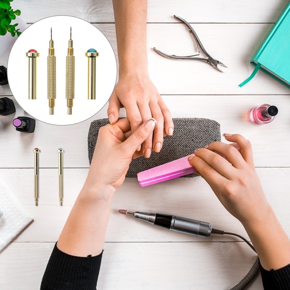 2Pcs Nail Art Piercing Tools Metal Nail Hand Drills Golden Color