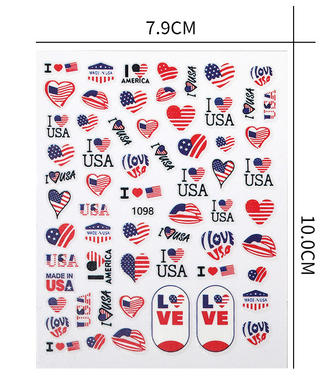 American Flag Star Heart LOVE July Memorial Day Butterfly 3D Nail Sticker NS3