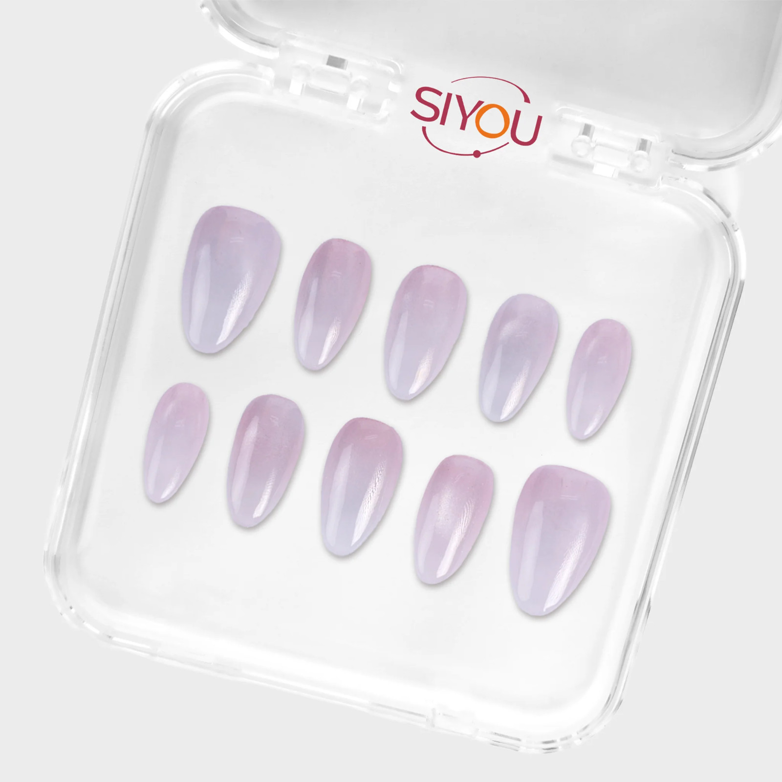 SIYOU Amethyst Glow Short Almond Iridescent Pearl Crystal Press-On Nails 10pc