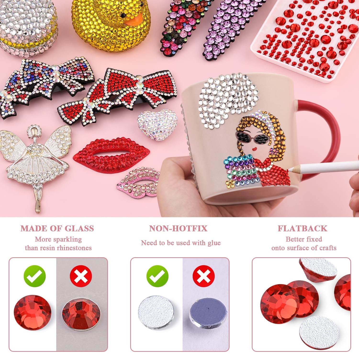 Light Siam Flatback Glass Rhinestones Crystals Non-HotFix Glitter Stones
