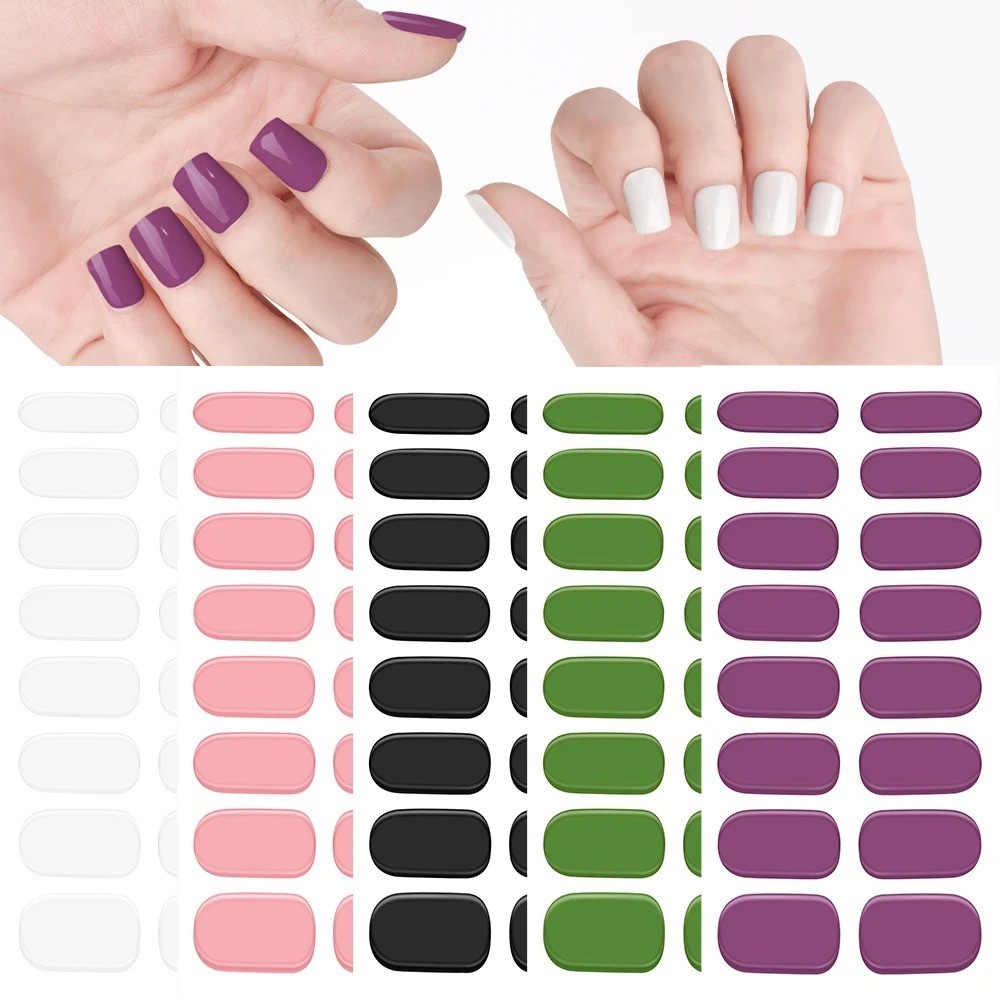 16 Tips Semi Cured Gel Nail Wraps French UV Gel Nail Stickers Long Lasting