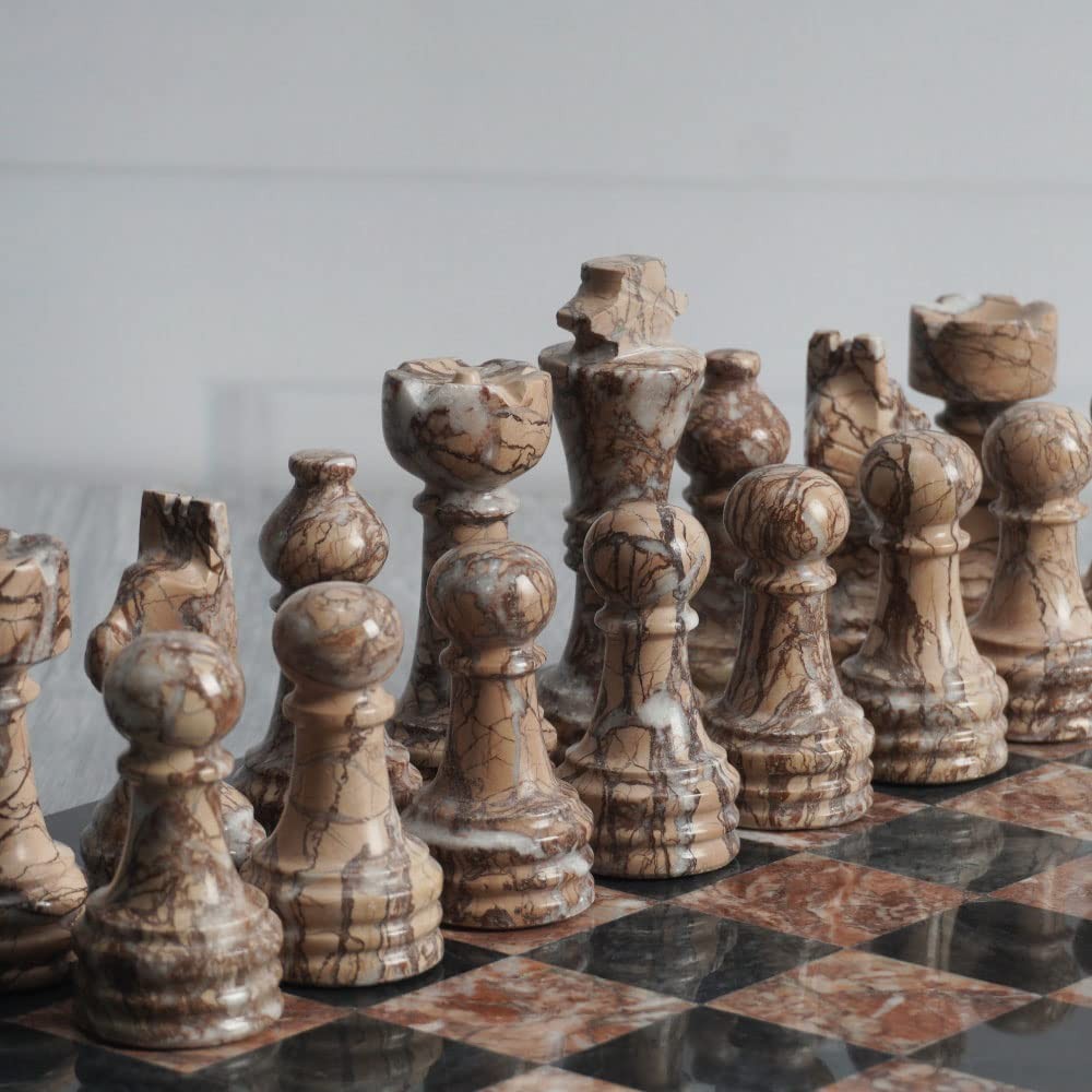 Radicaln Marble Chess Figures 3.5” Inches 3.5 Inches, Black and Marinara