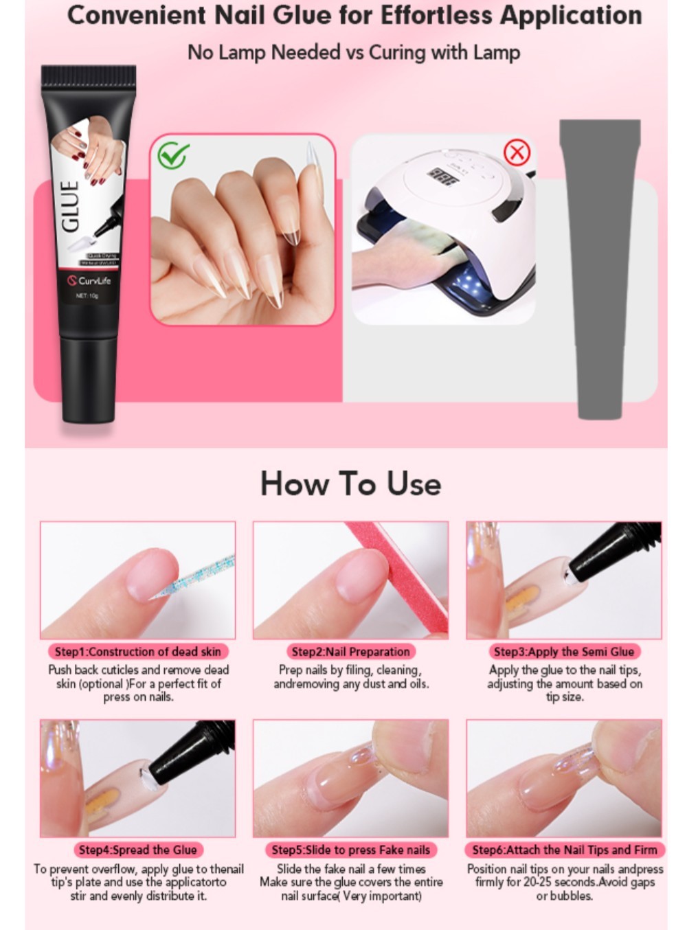 Curvlife Newly Upgraded Quick Drying 10G Semi Solid Nail Glue with 15ml Remover