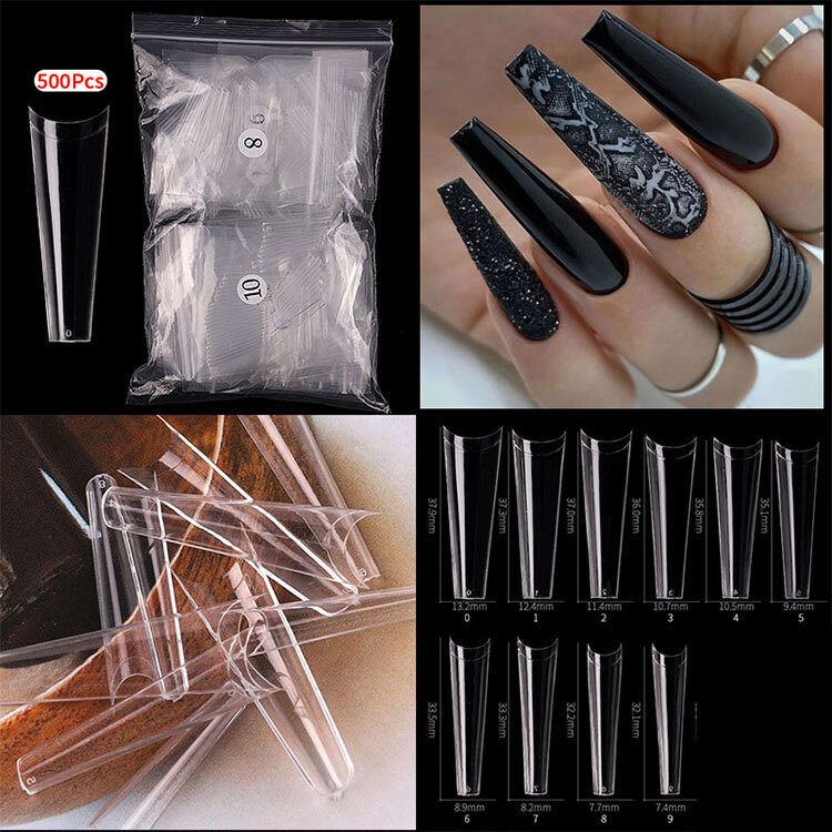 500pcs False Nail Tips XXL C Curve Coffin Half Cover Extra Long Fake Nails Finge