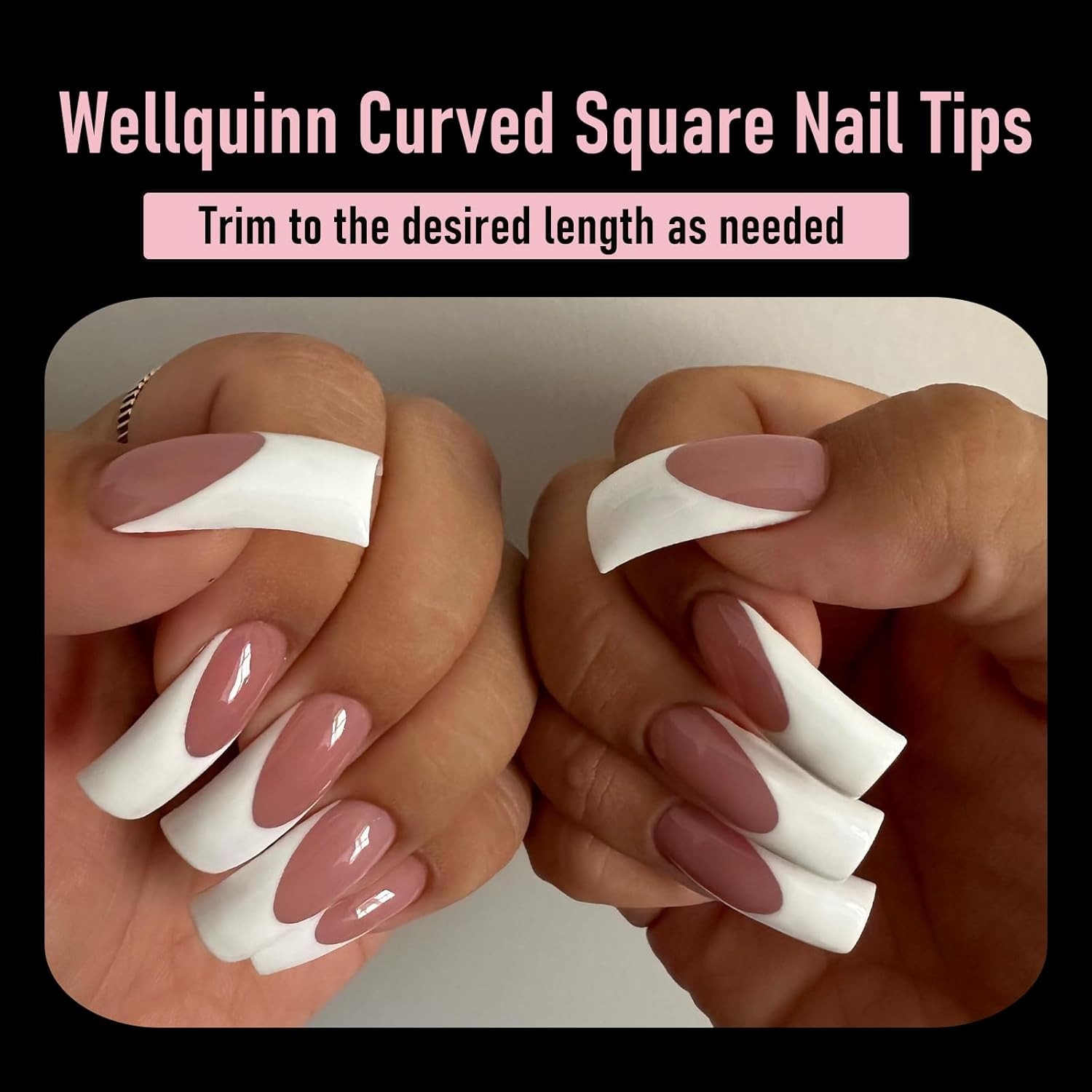 Curved Square Nail Tips Full Cover Nails XXL Clear Press on Extra Curve Acrylic