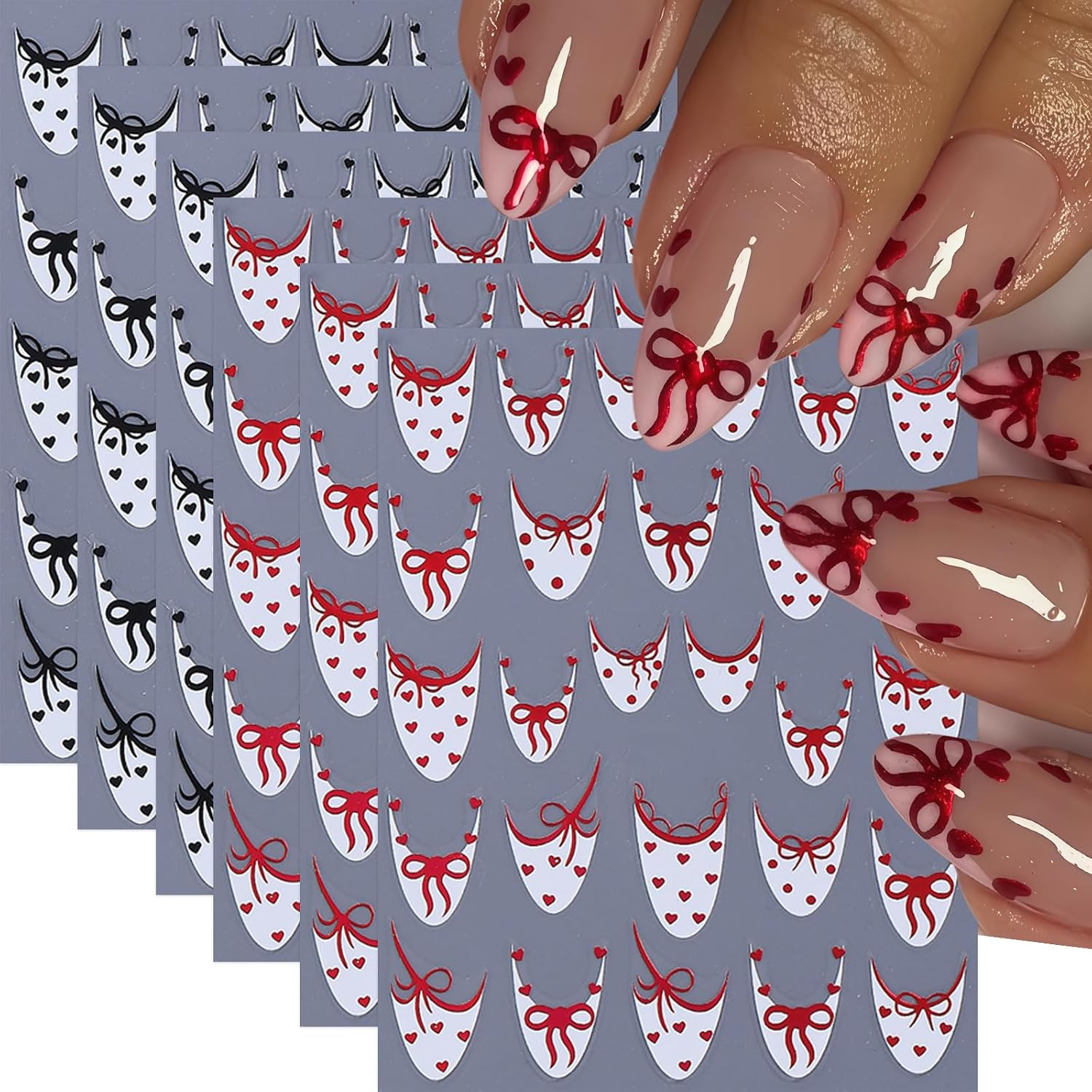 8 Sheets Valentines Day Nail Art Stickers 3D Gold Silver White Rose Gold Hollow