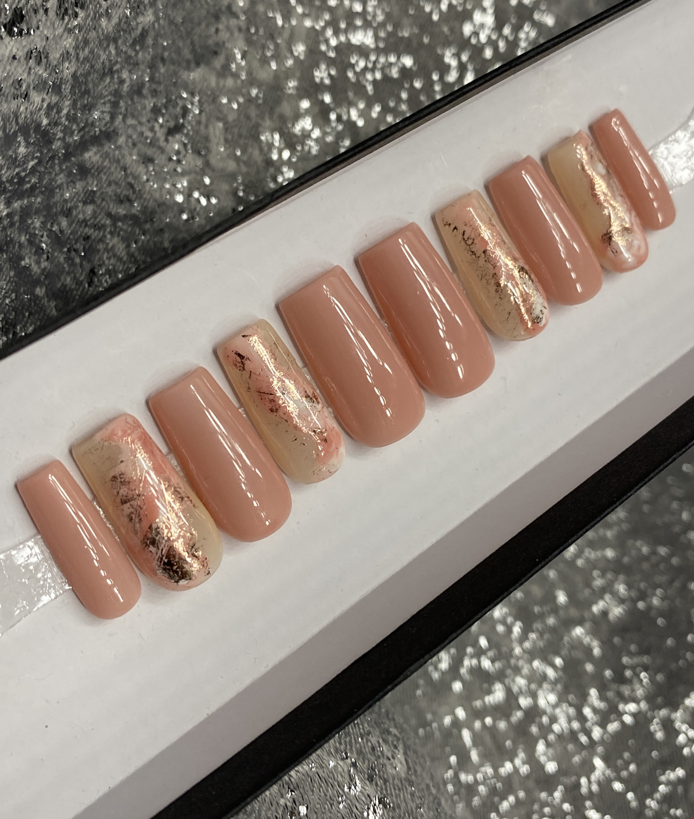 🔥 CUSTOM Gel Press On Nails, Pink nude marble, 10p set FULL SET WITH KIT NEW