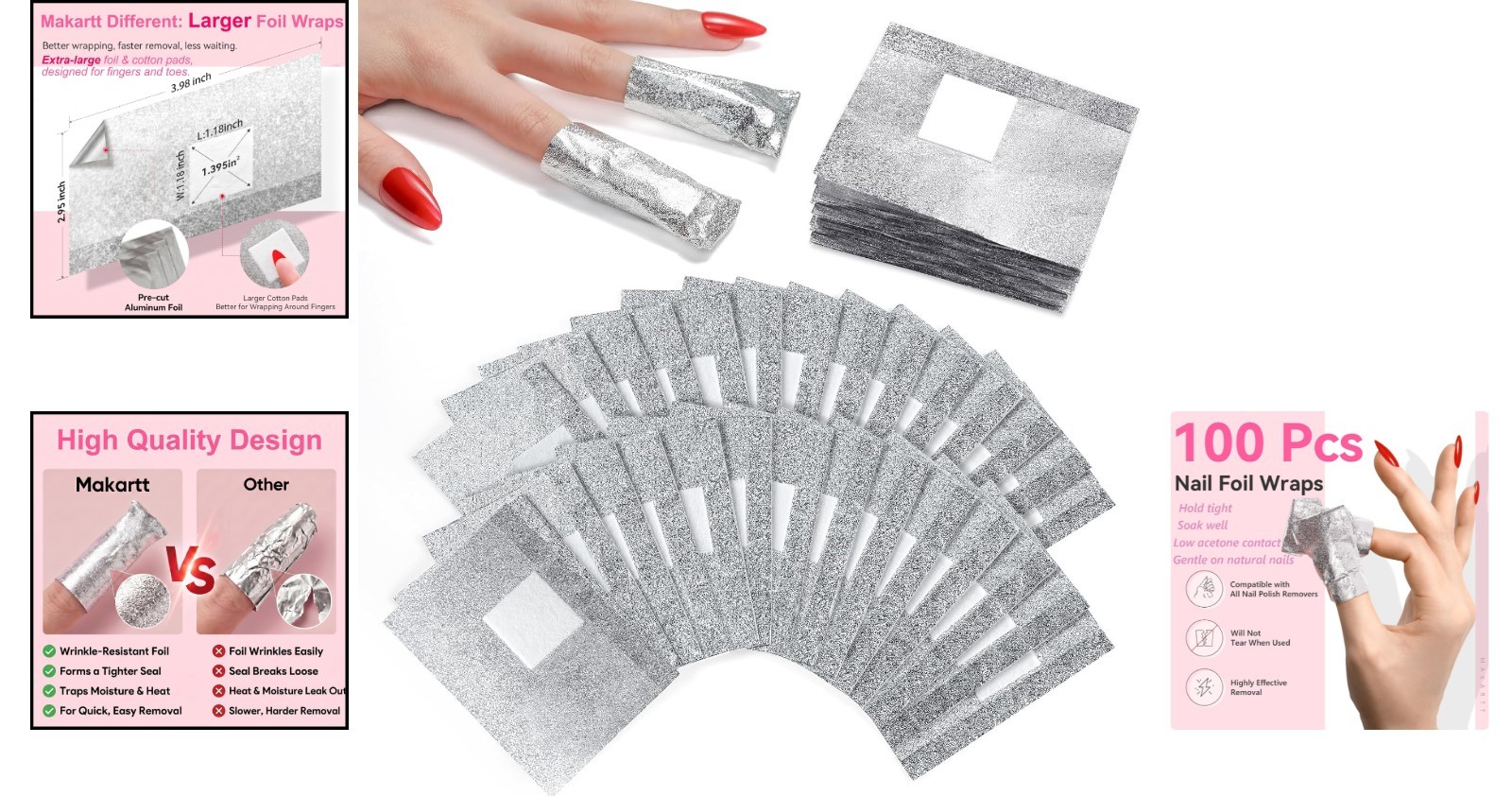 100 PCS Nail Foil Wraps with Ergonomic Embossed Design – Quick Removal