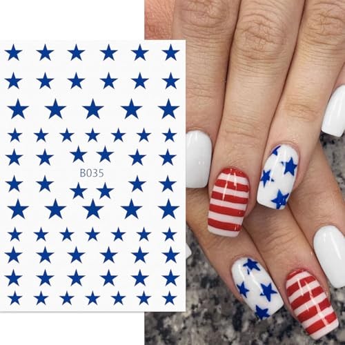 9 Sheets Star Nail Stickers 4th of July Nail Stickers, Red White and Blue 3D
