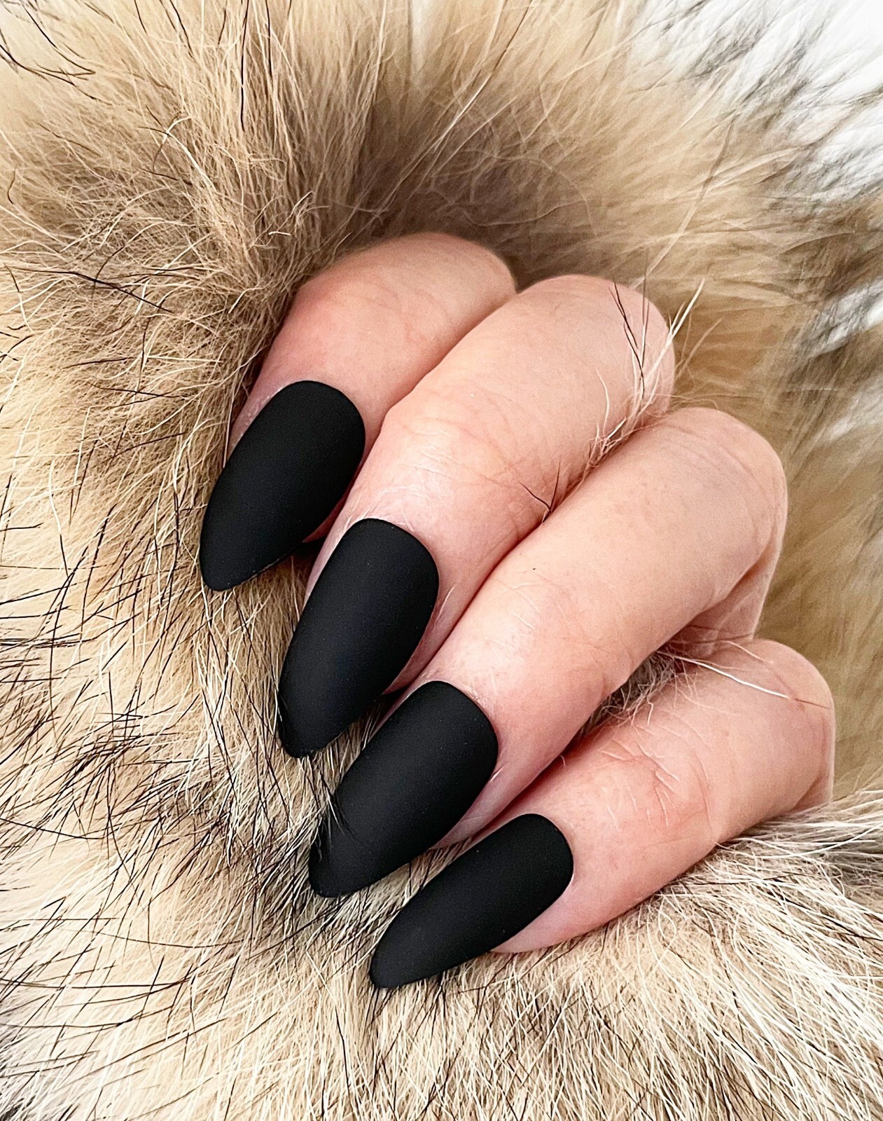 Handmade Press On Nails – Matte Short Almond Nails, Black White Blue Fake Nails
