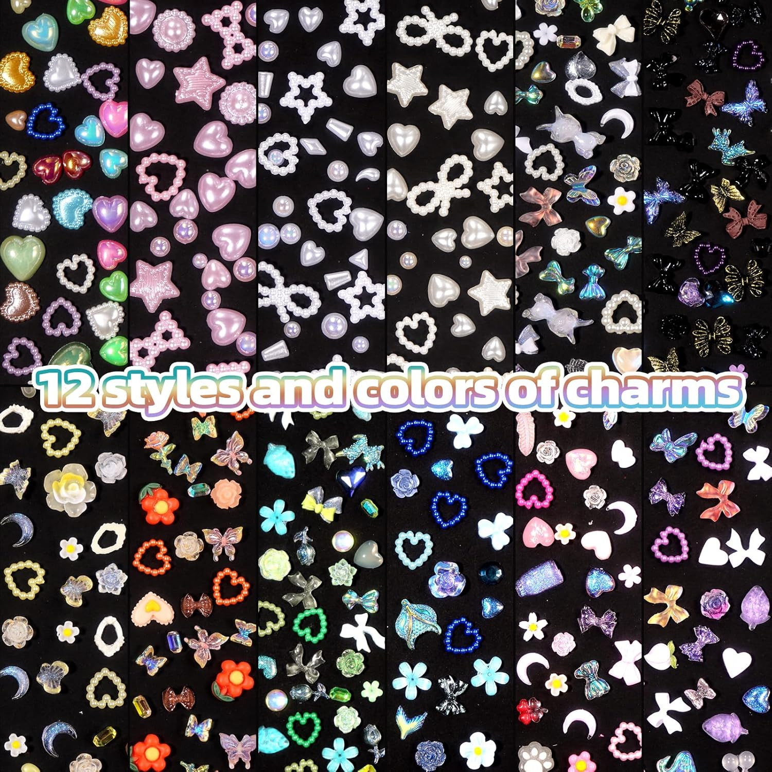 3D Mix Assorted Color Nail Charms, Acrylic Multi Blue Purple White Heart Flower