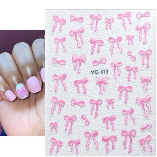 3sheets 5D Embossed Bow Nail Stickers for Nail Art Self-Adhesive Bow Nail
